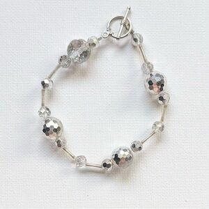 Silver Faceted Bead Bracelet with Toggle Closure